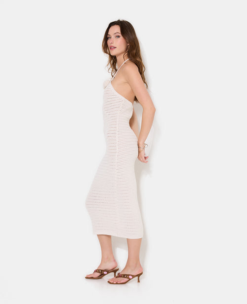 Robe longue dos-nu en maille ajourée avec fleurs - PIMKIE - 2