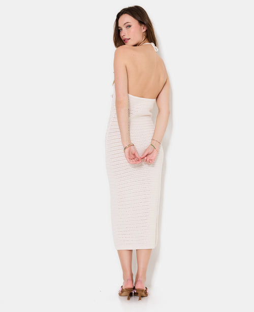 Robe longue dos-nu en maille ajourée avec fleurs - PIMKIE - 6