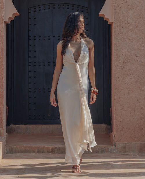 Robe longue dos-nu en satin avec pans à nouer - PIMKIE - 1