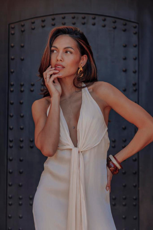 Robe longue dos-nu en satin avec pans à nouer - PIMKIE - 3