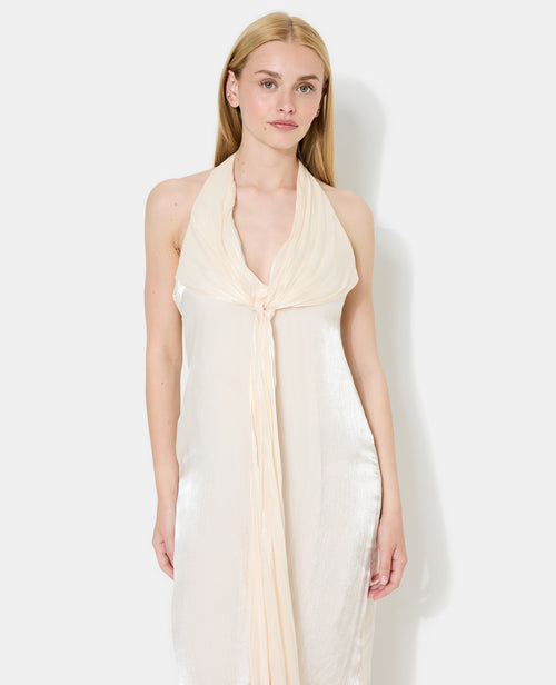 Robe longue dos-nu en satin avec pans à nouer - PIMKIE - 1