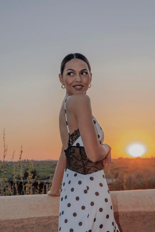 Robe longue à pois avec empiècements dentelle - PIMKIE - 2