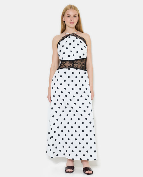 Robe longue à pois avec empiècements dentelle - PIMKIE - 5