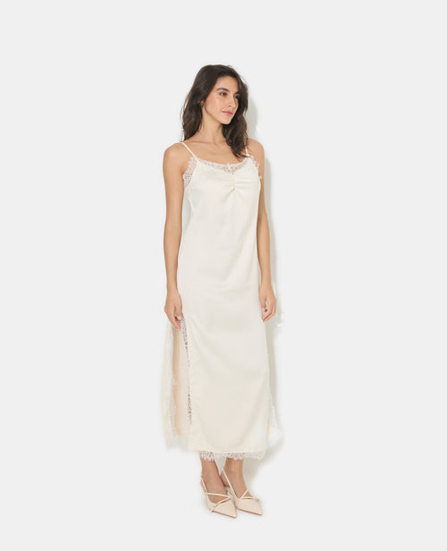 Robe longue en satin avec dentelle et fentes côtés - PIMKIE - 5