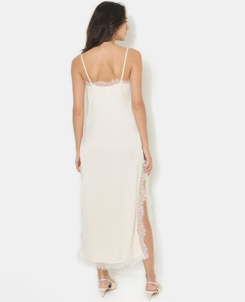 Robe longue en satin avec dentelle et fentes côtés - PIMKIE - 6