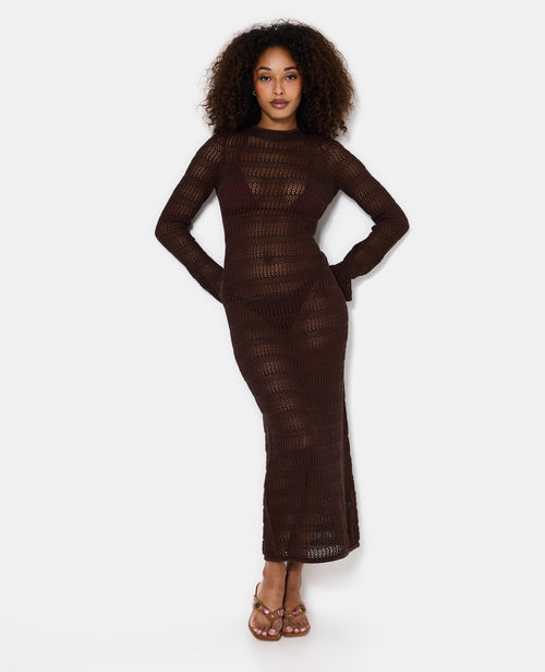 Robe longue dos-nu en maille ajourée - PIMKIE - 1