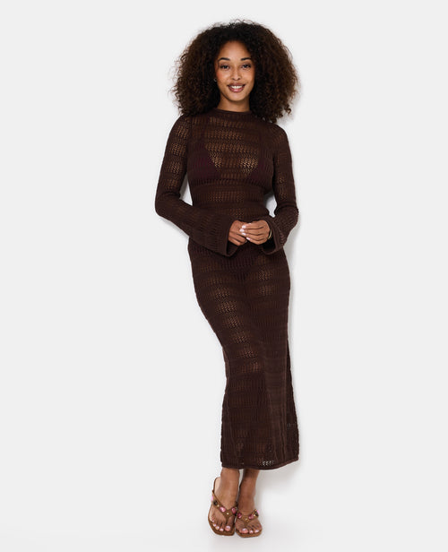 Robe longue dos-nu en maille ajourée - PIMKIE - 5