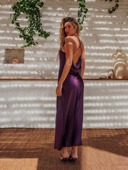 Robe longue en satin avec col bénitier dos - PIMKIE - 1