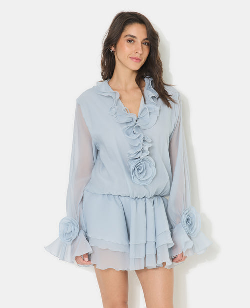 Robe courte en voile avec volants et fleurs - PIMKIE - 5