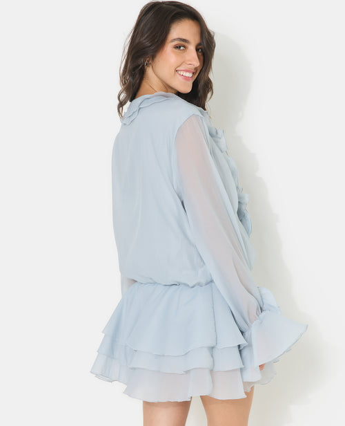 Robe courte en voile avec volants et fleurs - PIMKIE - 6