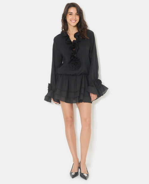 Robe courte en voile avec volants et fleurs - PIMKIE - 1