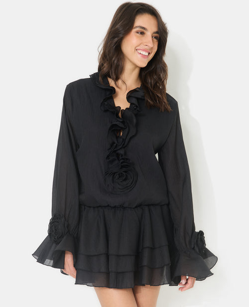 Robe courte en voile avec volants et fleurs - PIMKIE - 3