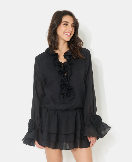 Robe courte en voile avec volants et fleurs - PIMKIE - 5