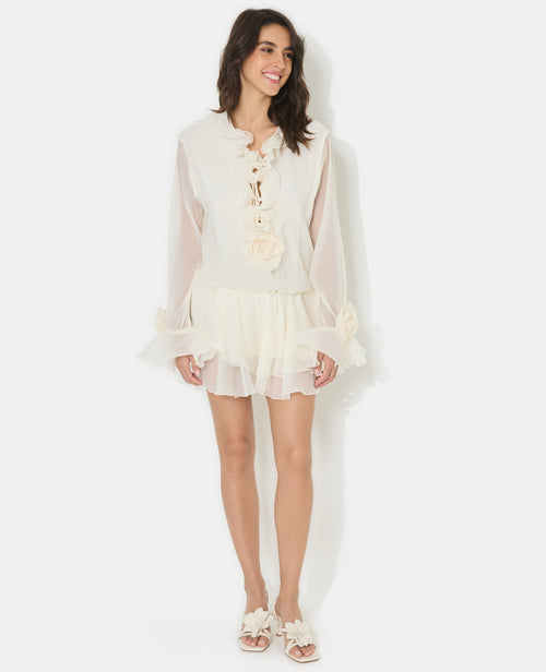 Robe courte en voile avec volants et fleurs - PIMKIE - 1