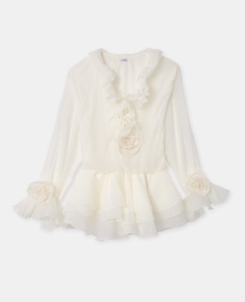 Robe courte en voile avec volants et fleurs - PIMKIE - 4