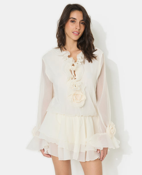 Robe courte en voile avec volants et fleurs - PIMKIE - 5