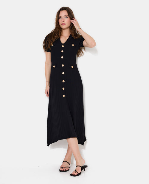 Robe longue en maille avec boutons dorés - PIMKIE - 1