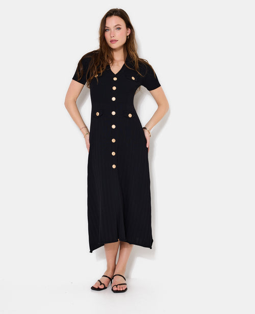 Robe longue en maille avec boutons dorés - PIMKIE - 3