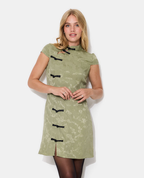 Robe courte esprit Asie en satin boutons brandebourg - PIMKIE - 3