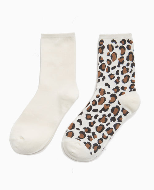 Lot de 2 paires de chaussettes unie + léopard - PIMKIE - 1