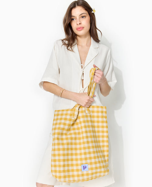 Grand totebag en tissu épais motif vichy - PIMKIE - 4