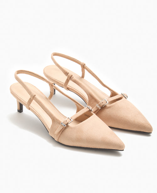 Escarpins bouts pointus talons ouverts en suédine - PIMKIE - 1