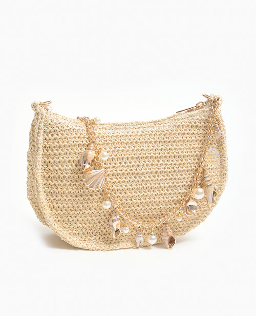 Sac en raphia avec bandoulière chaîne et coquillages - PIMKIE - 1