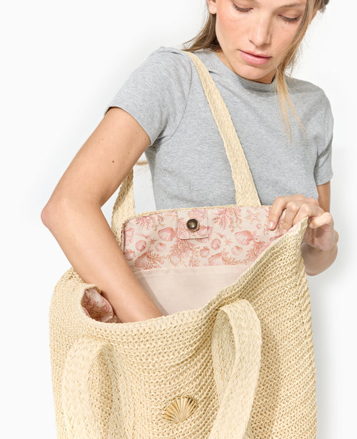 Grand sac cabas en raphia avec boucle coquillage - PIMKIE - 9