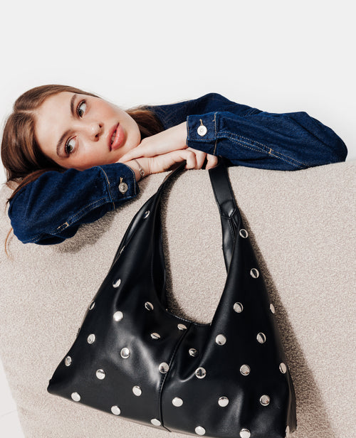 Grand sac en simili souple avec clous en all over - PIMKIE - 1