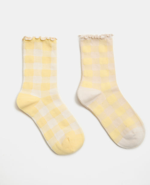 Lot de 2 paires de chaussettes à carreaux bords ondulés - PIMKIE - 1