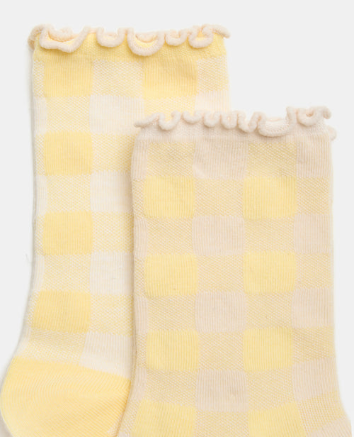 Lot de 2 paires de chaussettes à carreaux bords ondulés - PIMKIE - 2