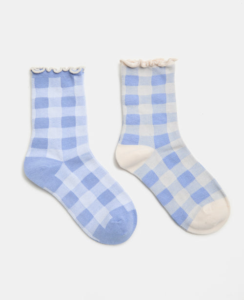 Lot de 2 paires de chaussettes à carreaux bords ondulés - PIMKIE - 1