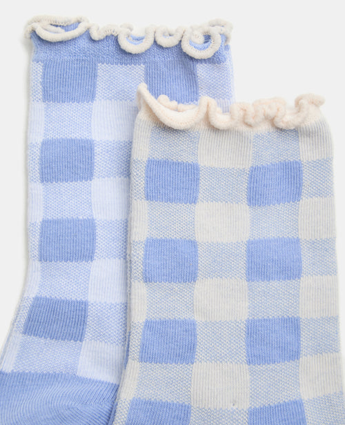 Lot de 2 paires de chaussettes à carreaux bords ondulés - PIMKIE - 2