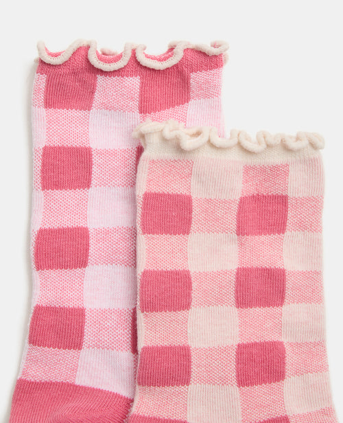 Lot de 2 paires de chaussettes à carreaux bords ondulés - PIMKIE - 2