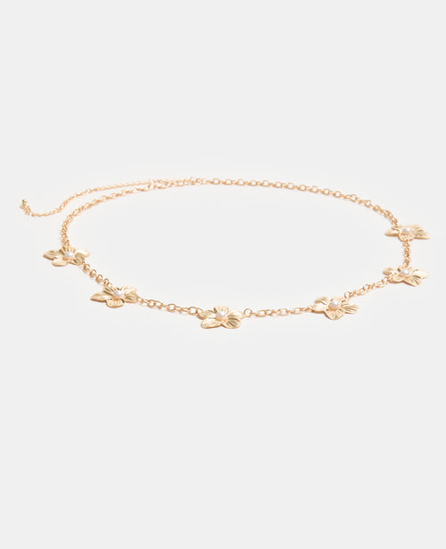 Ceinture chaîne avec fleurs ibiscus et perles - PIMKIE - 1