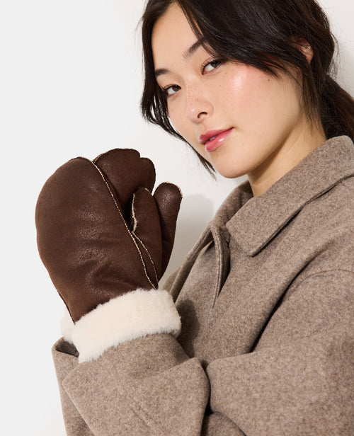 Moufles fourrées façon peau lainée - PIMKIE - 1