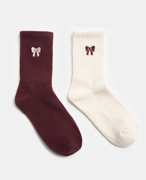 Lot de 2 paires de chaussettes avec nœuds brodés - PIMKIE - 1