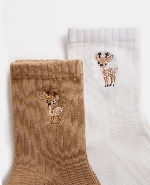 Lot de 2 paires de chaussettes avec faons brodés - PIMKIE - 3