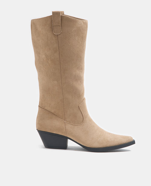 Bottes santiags en suédine talons bizeautés - PIMKIE - 1