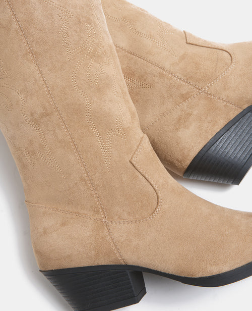 Bottes santiags en suédine talons bizeautés - PIMKIE - 4