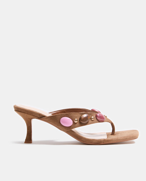 Paire de tongs à talon avec perles effet pierres - PIMKIE - 1