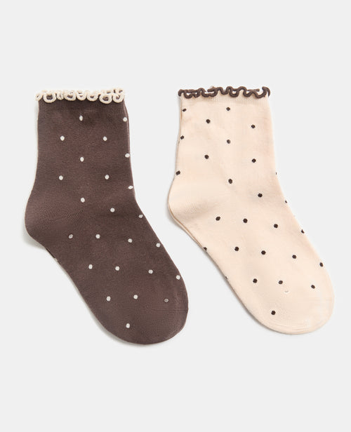 Lot de 2 paires de chaussettes à pois avec froufous - PIMKIE - 1