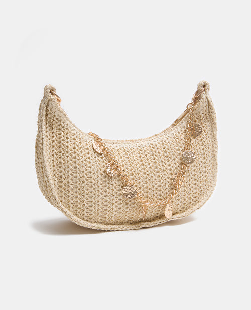 Sac en raphia avec bandoulière chaîne et pastilles - PIMKIE - 1