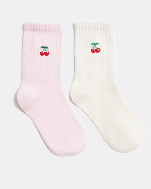 Lot de 2 paires de chaussettes avec cerises brodées - PIMKIE - 1