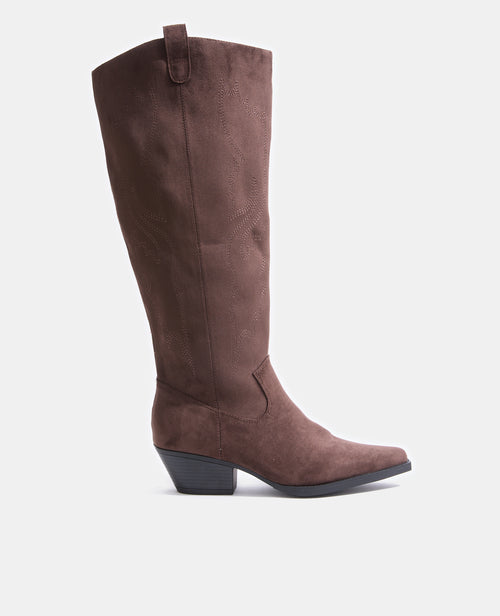 Santiags hautes en suédine avec broderies - PIMKIE - 1