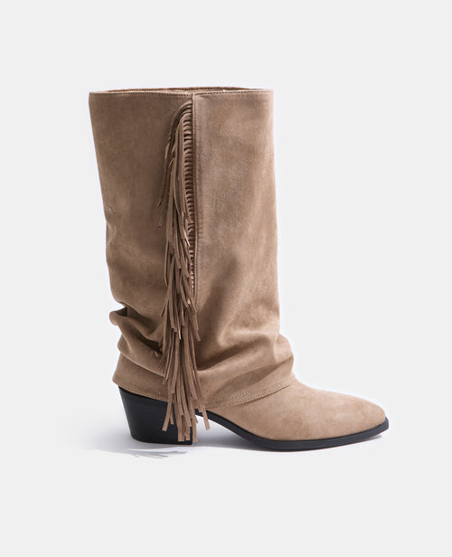 Bottes hautes en suédine avec revers et franges - PIMKIE - 1