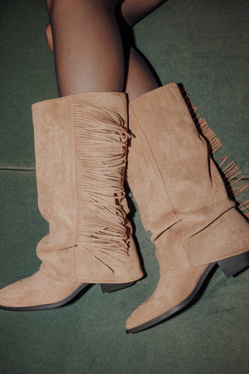 Bottes hautes en suédine avec revers et franges - PIMKIE - 1