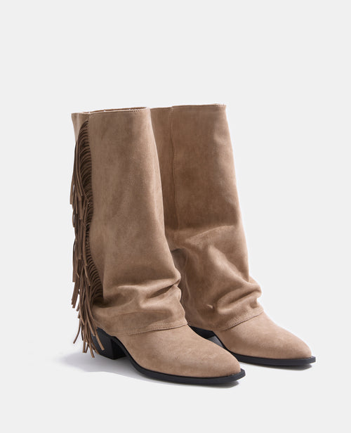 Bottes hautes en suédine avec revers et franges - PIMKIE - 2