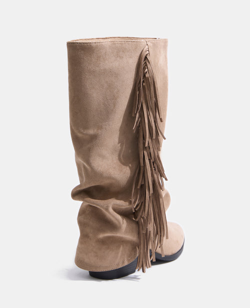 Bottes hautes en suédine avec revers et franges - PIMKIE - 3