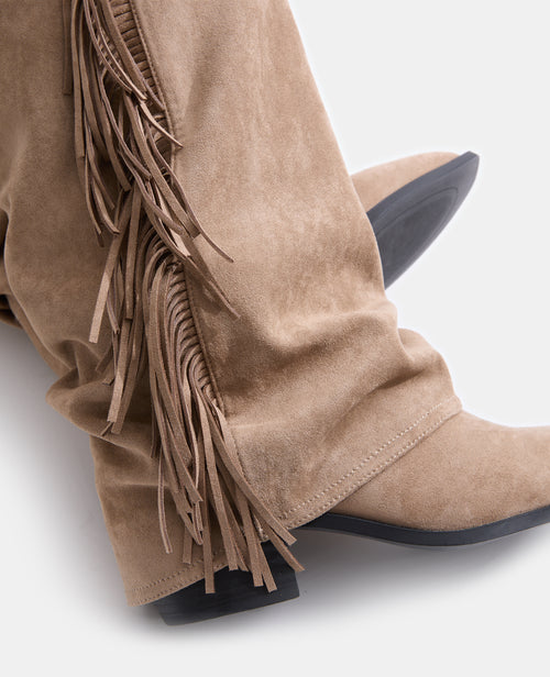 Bottes hautes en suédine avec revers et franges - PIMKIE - 4